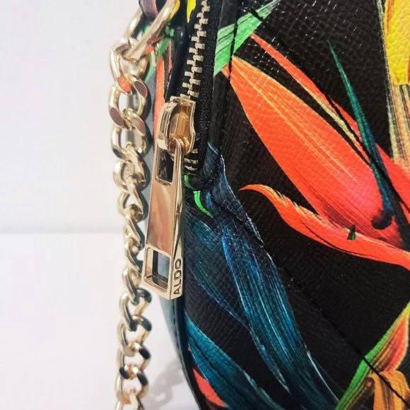ALDO CROSSBODY HANDBAG TROPICAL BLACK AND FLORAL PURSE NEW - Picture 4 of 7